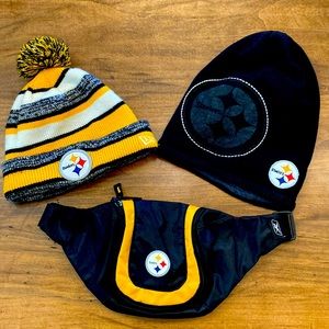 NFL Steelers Fanny Pack and 2 Hats Lot